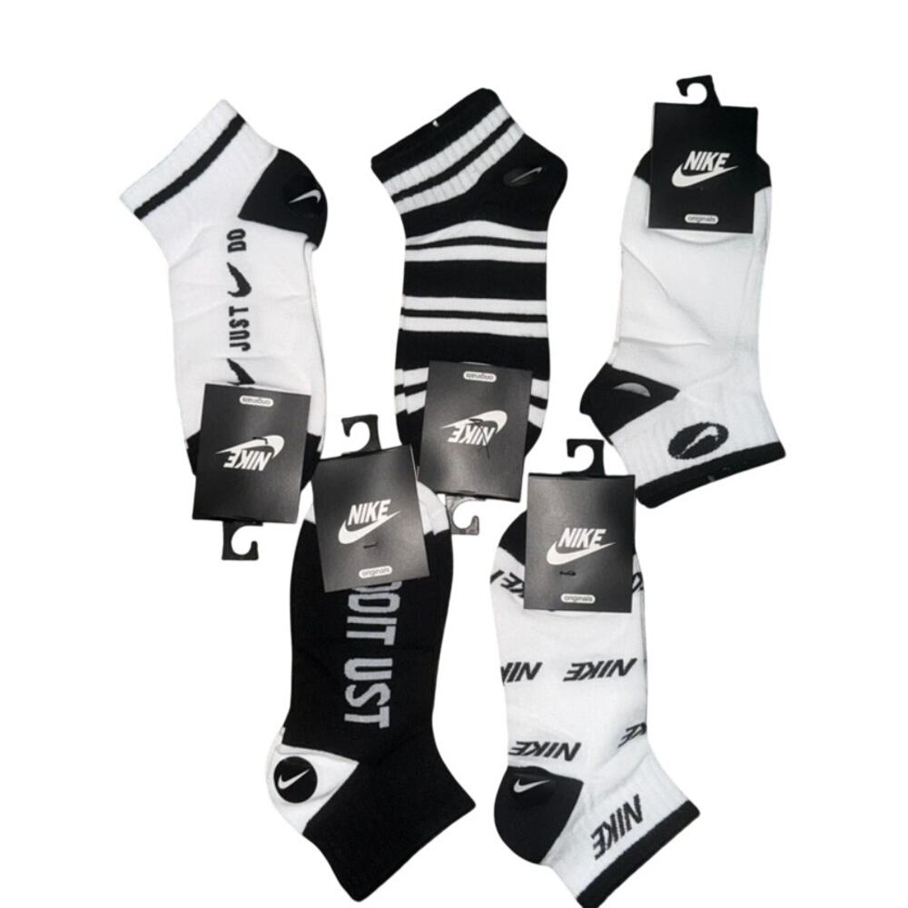 Black White Mens Nike Sneaker Socks 5 Pairs Sports Breathable Comfortable 9-13